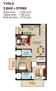 Image of 934 Sq.ft 2 BHK Apartment / Flat for sale in Omaxe Hazratganj Residency, Arjunganj, Lucknow for Rs. 7500000