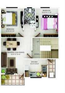 Floor Plan Image of 1000 Sq.ft 2 BHK Builder Floor for sale in Empire Estate, Manewada Nagpur for Rs. 4600000