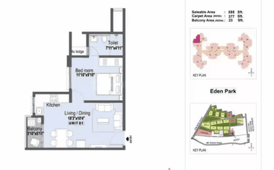 Image of 1685 Sq.ft 3 BHK Apartment / Flat for sale in LNT Eden Park, Siruseri, Chennai for Rs. 11200000