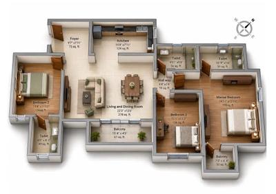 Image of 1665 Sq.ft 3 BHK Apartment / Flat for sale in Prestige Lakeside Habitat, Gunjur Village, Bengaluru for Rs. 24000000