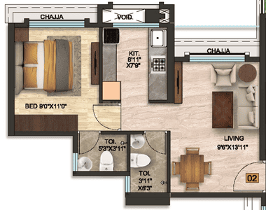 Floor Plan Image of 695 Sq.ft 1 BHK Apartment / Flat for sale in Mantram Solacia, Panvel Navi Mumbai for Rs. 4419000