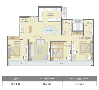 Image of 1605 Sq.ft 3 BHK Apartment / Flat for sale in One Indiabulls, Thane West, Thane for Rs. 26900000