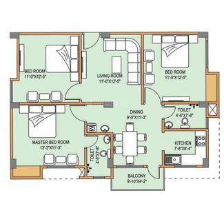 Image of 1309 Sq.ft 3 BHK Apartment / Flat for sale in Meera residency, Lalmati, Guwahati for Rs. 6806800