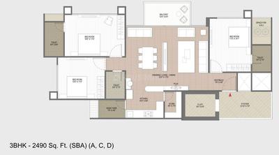 Floor Plan Image of 2490 Sq.ft 3 BHK Apartment / Flat for sale in Evara Tower, Gota Ahmedabad for Rs. 15000000
