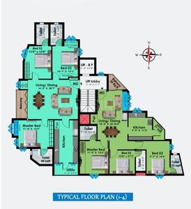 Floor Plan Image of 1279 Sq.ft 3 BHK Apartment / Flat for sale in Nandanam Chennai for Rs. 21100000