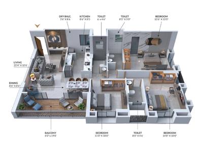 Image of 1100 Sq.ft 2 BHK Apartment / Flat for sale in Mohammed Wadi, Pune for Rs. 8900000