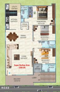 Floor Plan Image of 2250 Sq.ft 3 BHK Apartment / Flat for sale in RR Nagar Bengaluru for Rs. 21500000