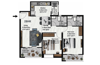 Image of 1173 Sq.ft 2 BHK Apartment / Flat for sale in Nyati Equinox, Bavdhan, Pune for Rs. 9792000
