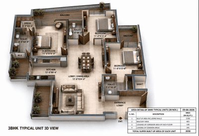 Image of 2030 Sq.ft 3 BHK Apartment / Flat for sale in Sector 69, Faridabad for Rs. 15400000