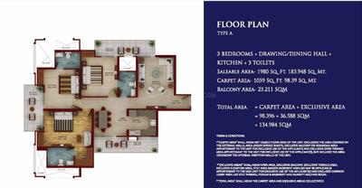 Image of 1550 Sq.ft 3 BHK Apartment / Flat for sale in Samridhi Daksh Avenue, Sector 150, Noida for Rs. 29800000