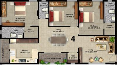 Image of 2100 Sq.ft 3 BHK Apartment / Flat for sale in Old Bowenpally, Secunderabad for Rs. 15900000