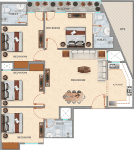 Floor Plan Image of 1600 Sq.ft 4 BHK Apartment / Flat for sale in Sarvodaya Enclave New Delhi for Rs. 19100009