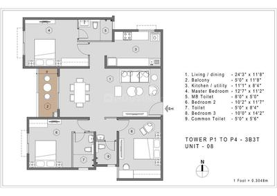 Image of 1438 Sq.ft 3 BHK Apartment / Flat for sale in Puravankara Windermere, Medavakkam, Chennai for Rs. 13000000