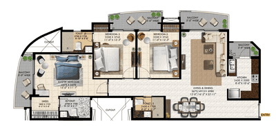 Image of 1848 Sq.ft 3 BHK Apartment / Flat for sale in Sushant Golf City, Lucknow for Rs. 24800000