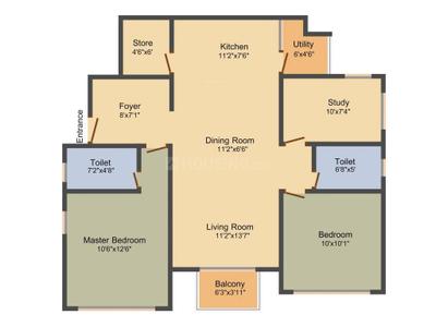 Image of 1850 Sq.ft 3 BHK Apartment / Flat for rent in Adani The Meadows, Shantigram, Ahmedabad for Rs. 37500