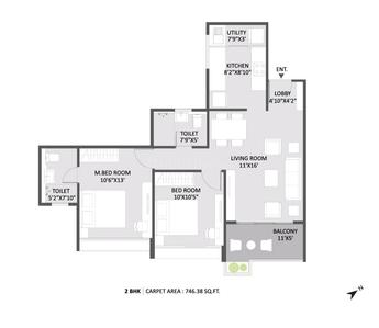 Image of 920 Sq.ft 2 BHK Apartment / Flat for sale in Austin Yana, Tathawade, Pune for Rs. 9800000