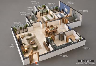 Image of 1226 Sq.ft 2 BHK Apartment / Flat for sale in Nanma Castle Rock, Vypin, Kochi for Rs. 7200000