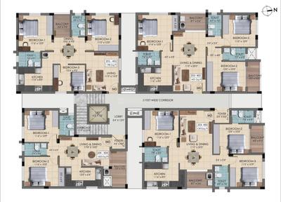 Floor Plan Image of 1003 Sq.ft 2 BHK Apartment / Flat for sale in Kovilambakkam Chennai for Rs. 8000000