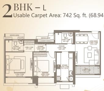 Floor Plan Image of 742 Sq.ft 2 BHK Apartment / Flat for sale in Birla Taranya Phase 1, Kalwa Thane for Rs. 14900000