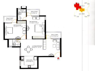 Floor Plan Image of 1200 Sq.ft 2 BHK Farm House for sale in Omaxe Heights, Sector 86 Faridabad for Rs. 9500000