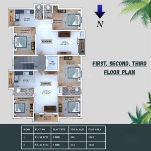 Floor Plan Image of 1069 Sq.ft 2 BHK Apartment / Flat for sale in Vengadamangalam Chennai for Rs. 6200200