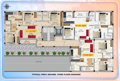 Floor Plan Image of 1061 Sq.ft 3 BHK Apartment / Flat for sale in Surapet Chennai for Rs. 7300000