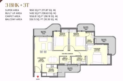 Image of 1450 Sq.ft 3 BHK Apartment / Flat for sale in Eldeco Echoes Of Eden, Yeida, Greater Noida for Rs. 20350000