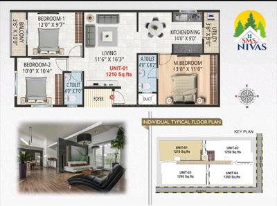 Image of 1250 Sq.ft 3 BHK Apartment / Flat for sale in Nagarbhavi, Bengaluru for Rs. 9000000