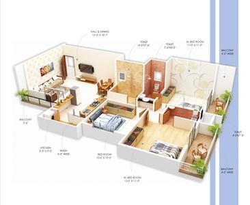 Image of 1500 Sq.ft 3 BHK Apartment / Flat for sale in Monarch Height 5, Besa, Nagpur for Rs. 6300000