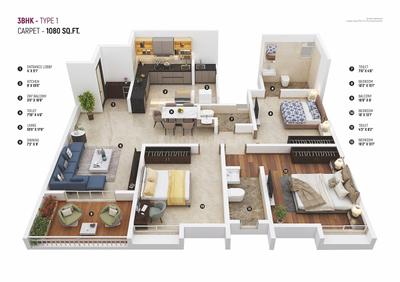 Image of 1460 Sq.ft 3 BHK Apartment / Flat for sale in Divine Garden, Lohegaon, Pune for Rs. 10300000