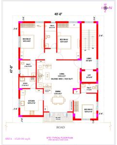 Floor Plan Image of 1620 Sq.ft 3 BHK Apartment / Flat for sale in Manapakkam Chennai for Rs. 16101000