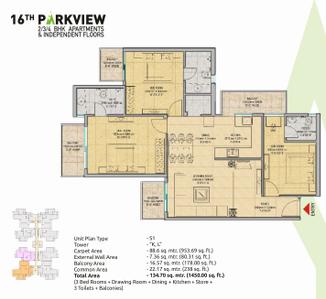 Image of 1450 Sq.ft 3 BHK Apartment / Flat for sale in Gaur Yamuna City, Yeida, Greater Noida for Rs. 12528000