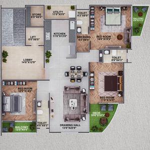 Image of 1966 Sq.ft 3 BHK Apartment / Flat for sale in Pratap Nagar, Nagpur for Rs. 16500000