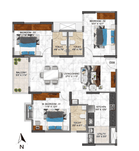 Image of 1475 Sq.ft 3 BHK Apartment / Flat for sale in Nambiar Millennia, Anekal, Bengaluru for Rs. 16900000