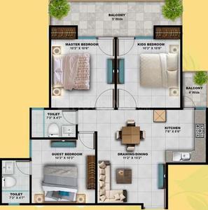 Image of 850 Sq.ft 3 BHK Apartment / Flat for sale in S3 Green Avenue, Sector 85, Faridabad for Rs. 5600000