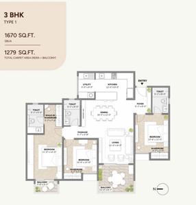 Image of 1670 Sq.ft 3 BHK Apartment / Flat for sale in Gummanahalli, Bengaluru for Rs. 21200000