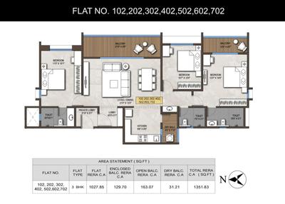 Image of 1825 Sq.ft 3 BHK Apartment / Flat for sale in Sai Shriya Akash, Pashan, Pune for Rs. 17400000