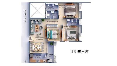 Image of 960 Sq.ft 3 BHK Apartment / Flat for sale in F Residences Merlin Phase 1, Rajarhat, Kolkata for Rs. 12300000