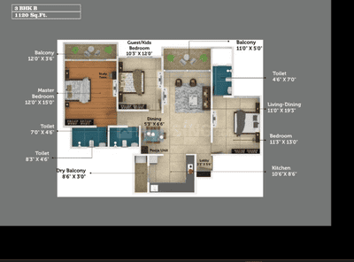 Image of 1010 Sq.ft 2 BHK Apartment / Flat for sale in Baner, Pune for Rs. 9500000