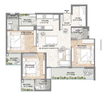 Image of 1820 Sq.ft 3.5 BHK Apartment / Flat for sale in M3M Crown, Sector 111, Gurgaon for Rs. 27000000