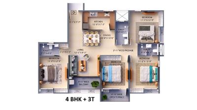 Image of 960 Sq.ft 3 BHK Apartment / Flat for sale in F Residences Merlin Phase 1, Rajarhat, Kolkata for Rs. 12300000