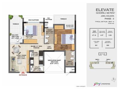 Image of 1200 Sq.ft 3 BHK Apartment / Flat for sale in Godrej Seven, Joka, Kolkata for Rs. 6700000