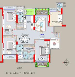Floor Plan Image of 2743 Sq.ft 4 BHK Apartment / Flat for sale in Infinity Dev Datta Heights, Dhantoli Nagpur for Rs. 35100000