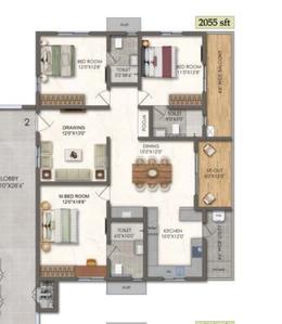 Image of 1996 Sq.ft 3 BHK Apartment / Flat for sale in Lansum EL Palacio, Puppalaguda, Hyderabad for Rs. 16500000