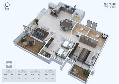 Image of 993 Sq.ft 2 BHK Apartment / Flat for sale in Pharande L Axis Phase III Cluster B, Spine Road, Pune for Rs. 11000000