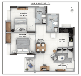 Floor Plan Image of 785 Sq.ft 2 BHK Apartment / Flat for sale in Sattva Ashraya, Lakshmisagara Bengaluru for Rs. 5800000