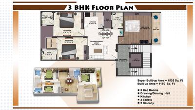 Image of 1535 Sq.ft 3 BHK Apartment / Flat for sale in Kareli, Allahabad for Rs. 11700000