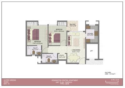 Image of 975 Sq.ft 2 BHK Apartment / Flat for sale in Jaypee Kensington Boulevard, Sector 131, Noida for Rs. 8200000