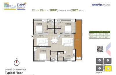Image of 1350 Sq.ft 3 BHK Apartment / Flat for sale in Janapriya Nile Valley, Madeenaguda, Hyderabad for Rs. 12000000