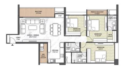 Image of 1600 Sq.ft 3 BHK Apartment / Flat for sale in Mantra Residencies Mayfair Residences Phase 2, Kondhwa, Pune for Rs. 22000000